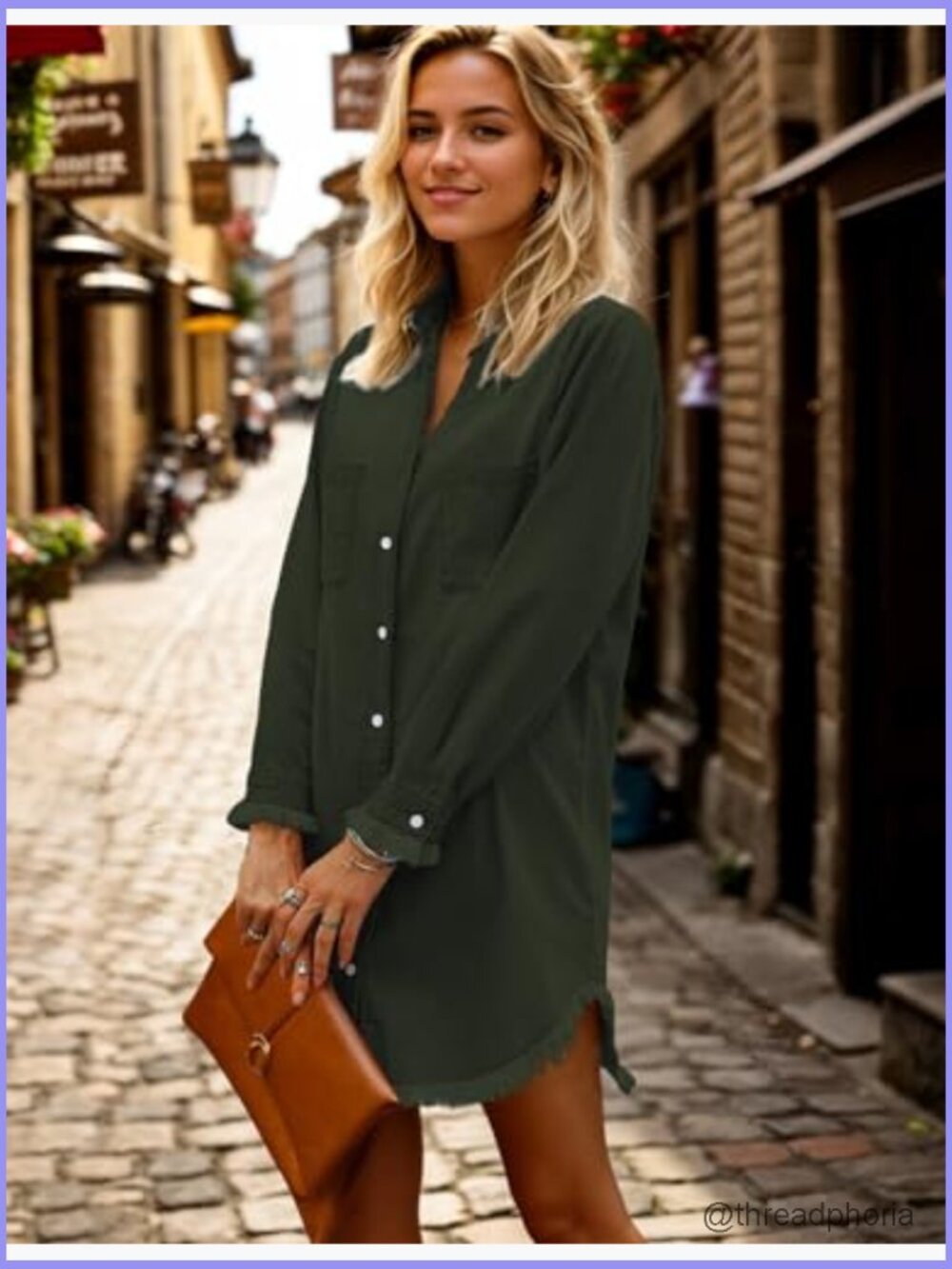 Denim Shirt Dress Long Sleeve Button Down Casual Tunic Top - Picture 2 of 7